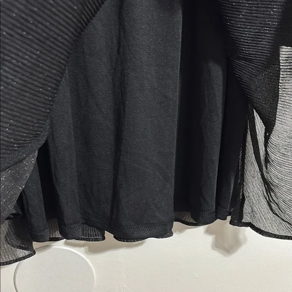 NWT Black Glitter Plissé Mini Dress V-Neck Long Sleeve Metallic Sparkle large - Picture 8 of 13